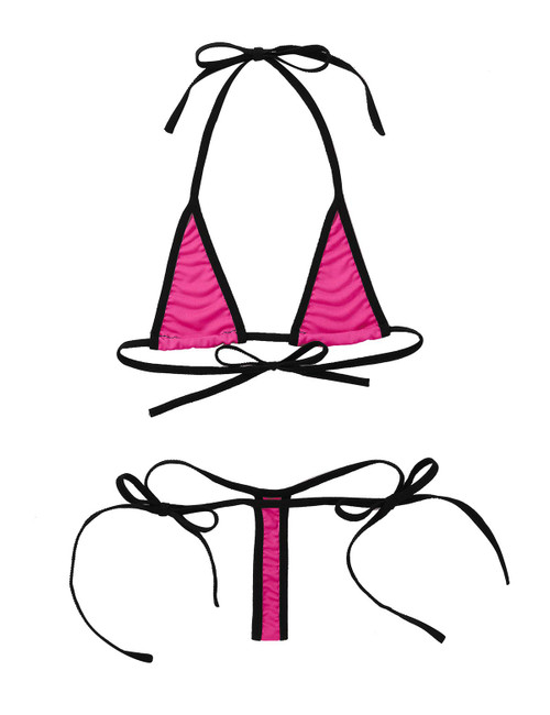 MSemis Woman Extreme Micro Bikini Thong Swimsuit Halter Bra Top Tie Side Mini G-String Lingerie Set Rose One Size