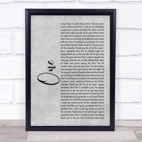 One Grey Rustic Script Song Lyric Grey Rustic Script Poster Art Print