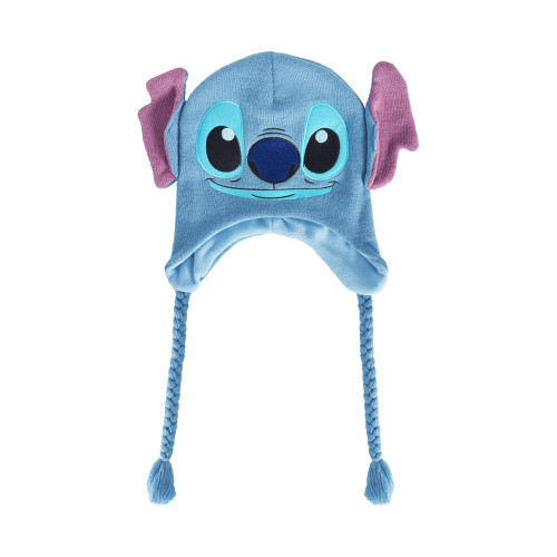 Disney Stitch Beanie Hat, Peruvian Winter Knit Cap with 3D Ears and Tassels, Blue, One Size