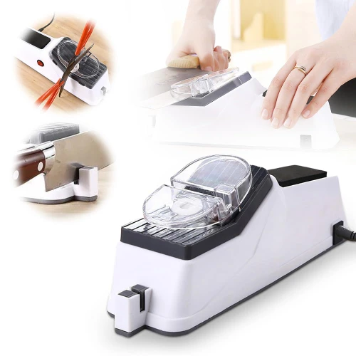 Electric Knife Sharpener, Kitchen Multifunctional Knife Sharpener Electric Knife and Scissor Sharpener 5 Seconds for Quick Sharpening & Polishin with Protective Cover