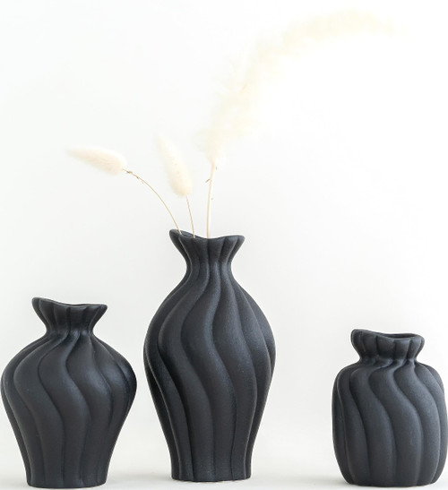 Black Irregular Ceramic Vase Set-3 Small Vases for Decor, Vases for Flowers, Decorative Vase for Pampas Grass, Rustic Small Vase for Shelf Decor, Dining Table, Bookshelf Decor, Modern Farmhouse Decor