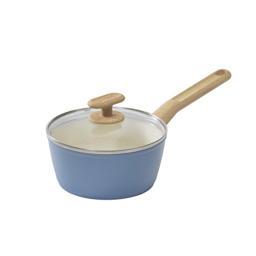 GoodCook 2-Qt. Healthy Ceramic Titanium-Infused Sauce Pan, Nonstick Aluminum Saucepan with Glass Lid and Stay Cool Handle, Light Blue