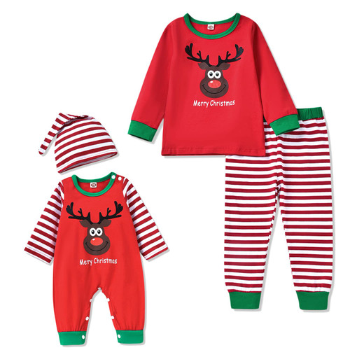 Aalizzwell Toddler Baby Christmas Matching Outfits Infant Deer Romper Jumpsuit Brothers Xmas Clothes Set Striped 0-3 Months