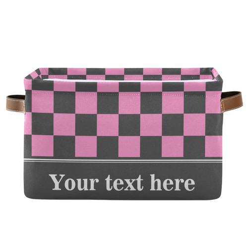 Checkerboard Pink Black Plaid Storage Basket Storage Bin Rectangular Collapsible Storage Box with Leather Handles Shelves Basket Organizer for Office Checkerboard Pink Black Plaid Storage Basket Storage Bin Rectangular Collapsible Storage Box with Leather Handles Shelves Basket Organizer for Office