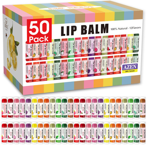 AZEN 50 Pack Lip Balm, Natural Lip Balm Bulk, Lip Care Product, Moisturizing Lip Balm for dry cracked lips AZEN 50 Pack Lip Balm, Natural Lip Balm Bulk, Lip Care Product, Moisturizing Lip Balm for dry cracked lips