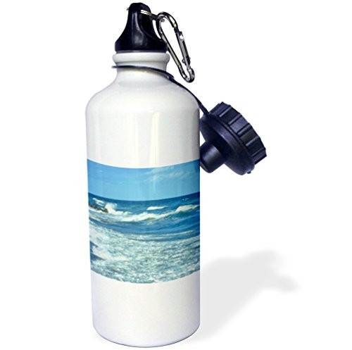 3dRose wb_11034_1 Ocean Waves - Sports Water Bottle, 21 oz, White