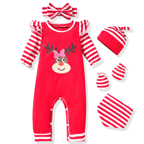 Aalizzwell 0-3 Months Newborn Baby Girls Christmas Romper Jumpsuit Xmas Clothes Deer Reindeer Clothing Red