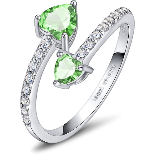 FOREVER QUEEN August Birthstone Rings for Teen Girls 925 Sterling Silver Rings Adjustable Open Double Love Heart Stones Rings for Women Birthday Gift
