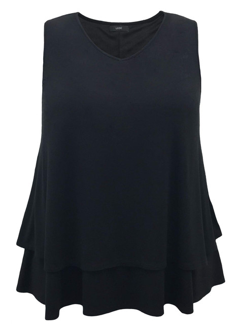 LEEBE Women's Plus Size V-Neck Tier Tank (1X-5X) (1X, Black)