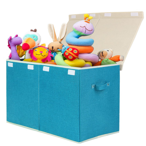 popoly Large Toy Box Chest Storage with Flip-Top Lid, Collapsible Toy Bin Storage Organizer for Boys, Kids, Girls, Toys, Playroom Organizers, 25"x13" x16"(Linen Teal)