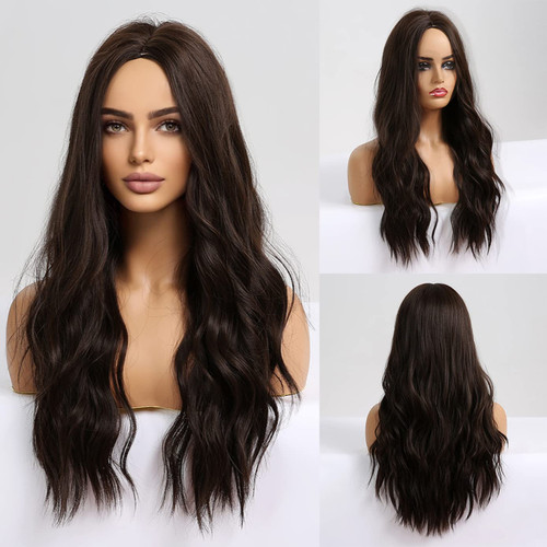 BERON Brown Wigs Long Wavy Wig for Women Dark Brown Curly Heat Resistant Synthetic Hair Wigs for Daily Used with Wig Cap BERON Brown Wigs Long Wavy Wig for Women Dark Brown Curly Heat Resistant Synthetic Hair Wigs for Daily Used with Wig Cap