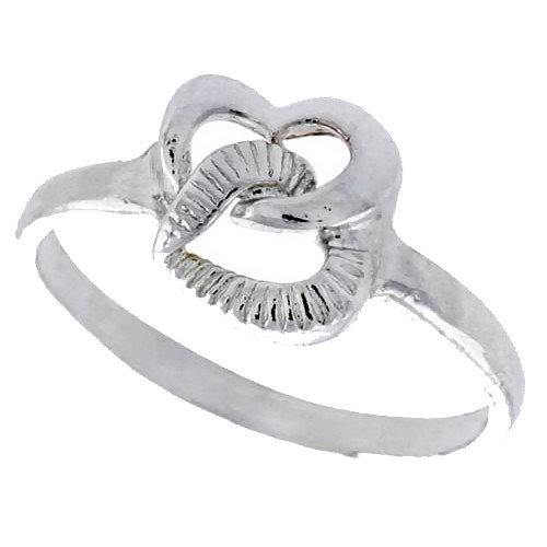 Sterling Silver Interlacing Hearts Ring Polished finish 3/8 inch wide, size 7.5