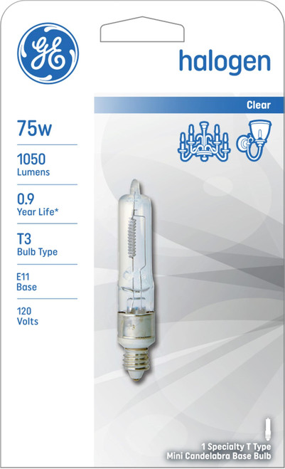 GE Halogen Light Bulbs, 75 Watt, T3 Light Bulb, Small Base (5 Pack)