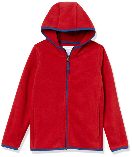 Amazon Essentials Boys' Polar Fleece Full-Zip Hooded Jacket, Red, Medium