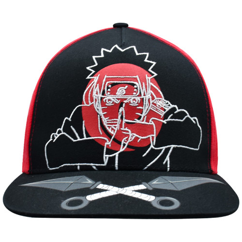 Concept One Naruto Baseball Hat, Jutsu Daggers Design Adult Snapback Cap with Flat Brim, Red/Black, One Size