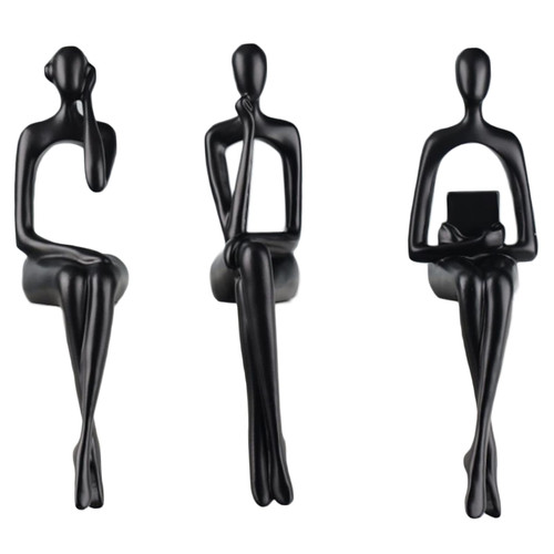 SHENGTIAN Resin Thinker Style Black Decor Sitting Thinker Statue Abstract Sculpture, Bookshelf Decor Accents Resin Collectible Figurines for Home Office Living Room Table Desktop Decor (Black)