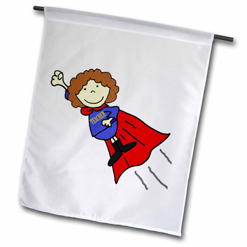 3dRose Funny Cute Teacher Superhero in Red Cape Teaching Cartoon - Flags (fl-362131-1)