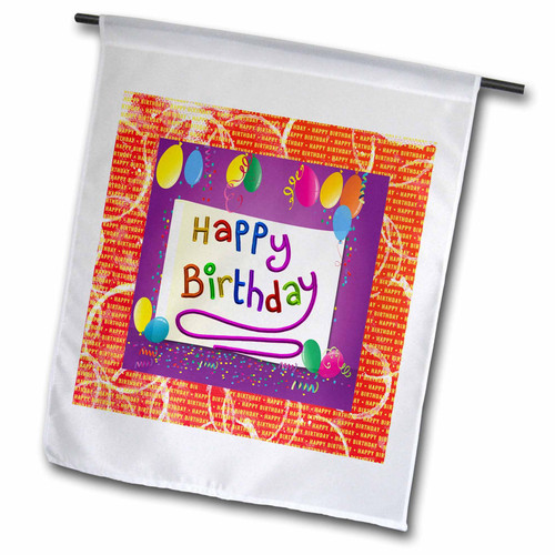 3dRose Image of Happy Birthday in Colorful Gel, Balloons, Confetti, Red - Flags (fl-371378-1)