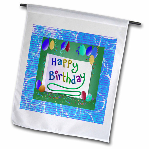 3dRose Image of Happy Birthday in Colorful Gel, Balloons, Confetti, Blue - Flags (fl-371380-1)