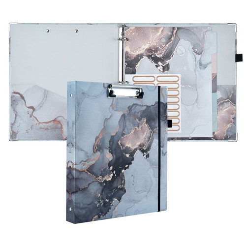 Nelovi Cute Decorative 3 Ring Binder for Letter Size(11" x 8.5") Paper with 5-Tab Dividers, File Folder Labels, and Low Profile Clipboard. 1 Inch Black Clipboard Binder for Cute School/Office Supplies