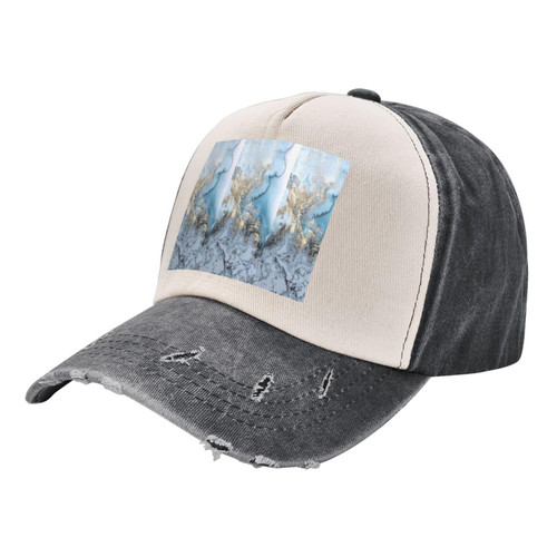 Unisex Vintage Washed Distressed Baseball-Cap Twill Adjustable Marble. Print Dad-Hat Black and White