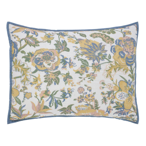 VHC Brands Wilder, Farmhouse Quilted Bed Sham, King, Floral, Blue & Green, 21x37