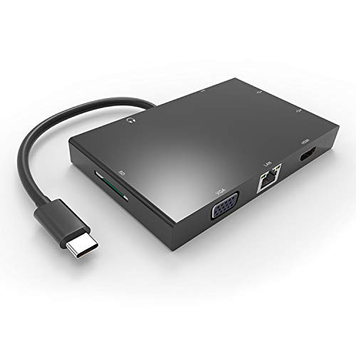 USB C Hub,8-in-1 USB C Adapter with Ethernet Port, 4K HDMI,VGA,USB 3.0 Port,SD Card Reader,Audio and Microphone Port for MacBook Pro,ChromeBook, XPS,Windows Laptop and More USB Type C Device Isenxi
