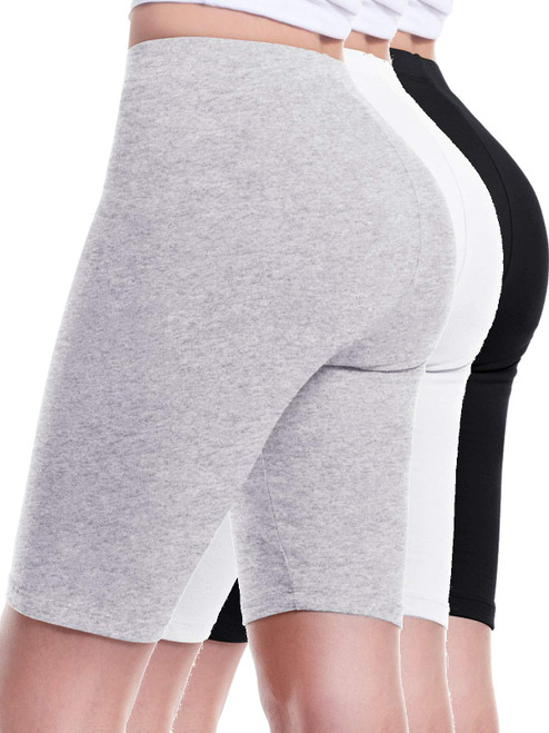 Design by Olivia Women's Basic Solid Active Yoga Biker Shorts 3PACK - Black/White/H.Grey 1X