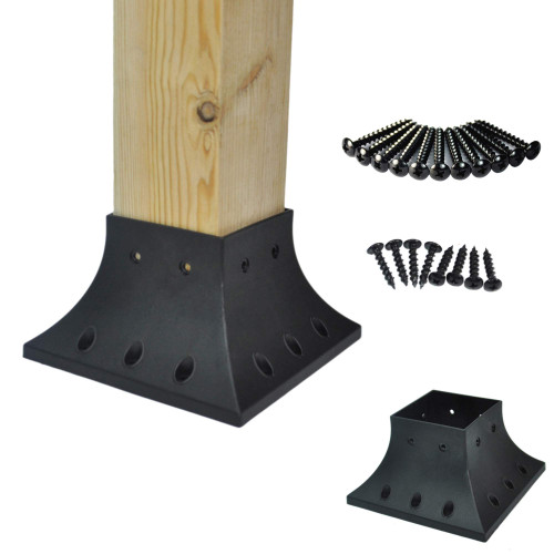 Myard PNP114040 4x4 (Actual 3.5x3.5) Inches Post Base Cover Skirt Flange with Screws for Deck Porch Handrail Railing Support Trim Anchor (Qty 2, Black)