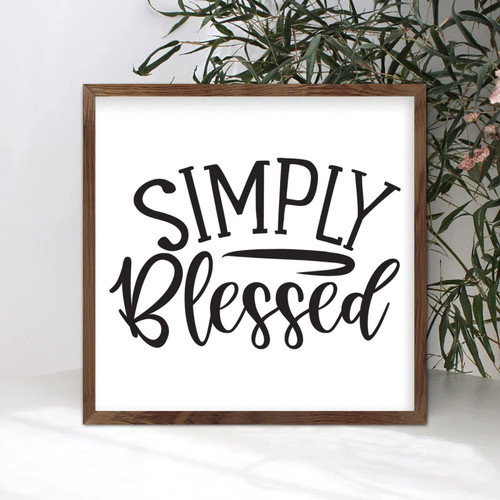 Motivational Quote Frame Wood Signs Christian Saying Simply Blessed Religious Quotes Vintage Wood Picture Frame Family Wood Signs for Home Entryway Coffee Bar Wall Decor Housewarming Gift 7x7in