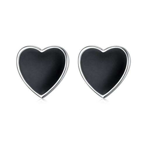 YinShan 925 Sterling Silver Jewelry Black Heart Ear Studs Earrings for Women Gift (heart) YinShan 925 Sterling Silver Jewelry Black Heart Ear Studs Earrings for Women Gift (heart)