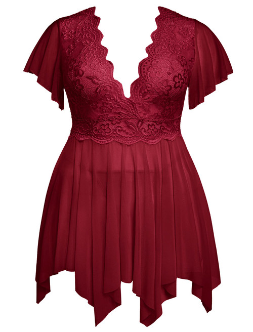 Avidlove Women Plus Size Lingerie Babydoll Sexy Mesh Nightdress Lace Chemise Dark Red Avidlove Women Plus Size Lingerie Babydoll Sexy Mesh Nightdress Lace Chemise Dark Red