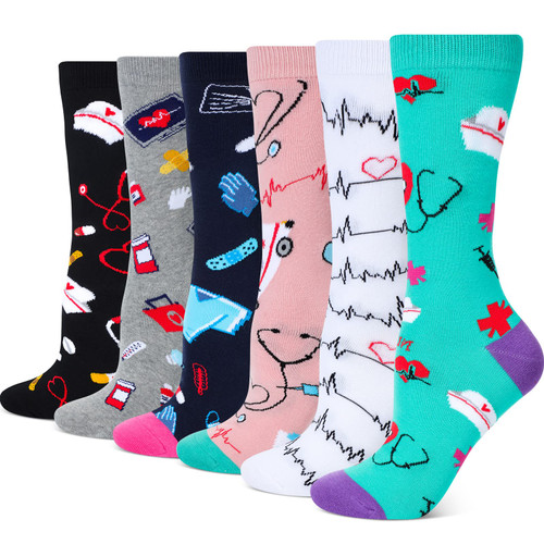6 Pairs Casual Nurse Socks Nursing Gifts Women's Novelty Socks Occupation Funny Medical Socks for Christmas Nurses Doctor Hospital Workers and Students