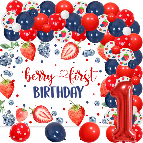 Berry Sweet One Birthday Party Decorations - Berry First Birthday Backdrop, Strawberry Blueberry Balloon Garland Arch Kit, Number 1 Foil Balloon for Baby Shower Fruit 1st Birthday Party Supplies Berry Sweet One Birthday Party Decorations - Berry First Birthday Backdrop, Strawberry Blueberry Balloon Garland Arch Kit, Number 1 Foil Balloon for Baby Shower Fruit 1st Birthday Party Supplies