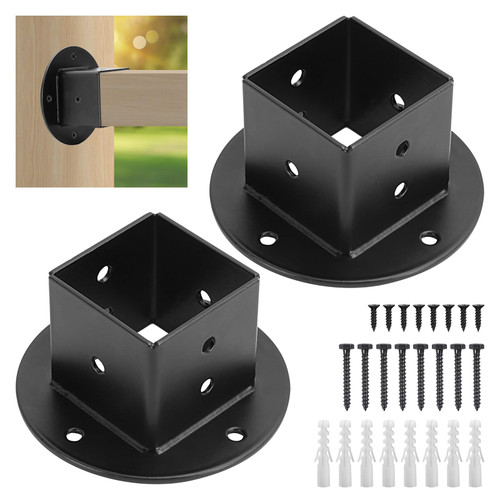 Cskunxia 2Pcs Wall Mount Brackets 2"x2" Square Fence Pole Flange Base Floor Flange Post Anchor Base for Pergola Railing Mailbox Deck