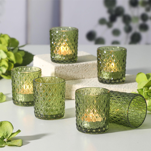 12 Pcs Votive Candle Holders, Tea Light Candle Holders for Table Centerpiece, Glass Candle Holder Set Wedding Centerpieces & Christmas Centerpieces for Table Home Decor (Green)