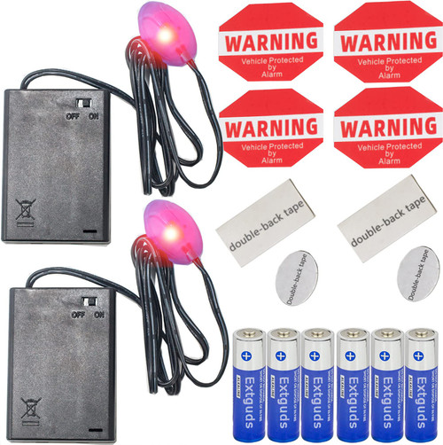 Fake Car Alarm, Dummy Car Alarm,(Batteries Included) Red LED Light Simulate Imitation Security System, Warning Anti-Theft Flash Blinking Lamp((Light-Sensing) 2Pack, Red Light)