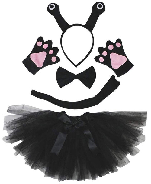 Petitebella Black Snail Headband Bowtie Tail Gloves Tutu 5pc Girl Costume 1-8y (Black, 1-4year)