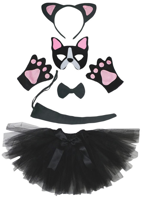 Petitebella Long Ear Dog Headband Bowtie Tail Tutu Mask 6pc Girl Costume 1-5y (Black Dog, One Size)