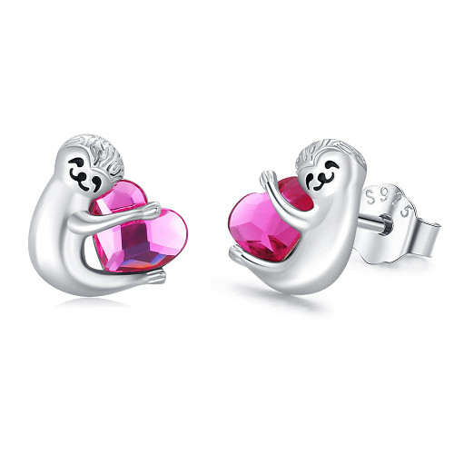 Sloth Stud Earrings 925 Sterling Silver Sloth Heart Earrings Hypoallergenic Earrings Sloth Jewelry Gifts for Women Girls