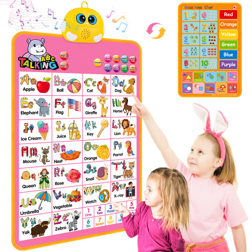 Interactive Alphabet Wall Chart, Talking ABC, 123s, Music Poster, Kids Learning Toys for Toddlers 1-3, Electronic Educational Toddler Toy, Gifts for Age 1 2 3 4 5 Year Old Girls Boys - Pink