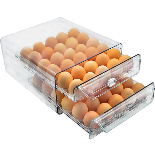 60 Grids Egg Holder for Refrigerator, Double Layer Egg Storage container with Time Scale, Stackable Egg Drawer Organizer for Fridge, Clear Egg Fresh Container, Space-saving Egg Tray
