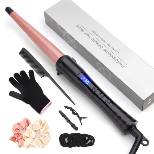 Hair Curling Wand, 0.5-1Inch Tapered Curling Iron, Professional Ceramic Hair Curler Wand with Adjustable Digital Temperature, Dual Voltage, Auto Shut-Off Hair Curling Wand, 0.5-1Inch Tapered Curling Iron, Professional Ceramic Hair Curler Wand with Adjustable Digital Temperature, Dual Voltage, Auto Shut-Off