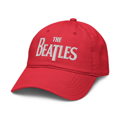 The Beatles White Logo Adjustable Baseball Hat, Red, One Size