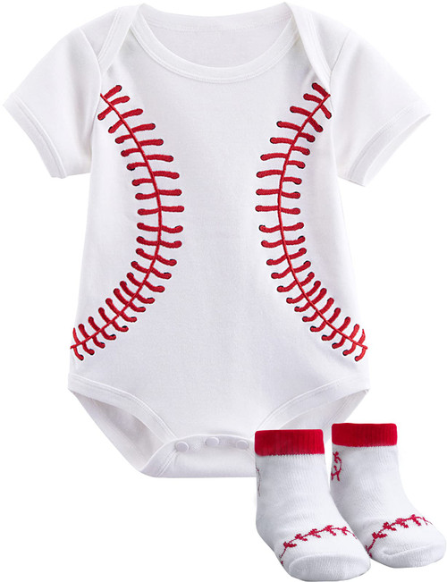 COSLAND Baby Boys Baseball Outfit Infant Cotton Bodysuit with Socks, White, 0-3 Months