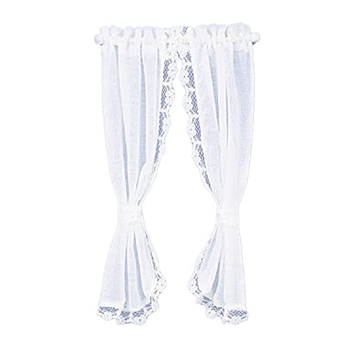 Melody Jane Dollhouse White Sheer Curtains on Rail Miniature 1:12 Scale Window Accessory
