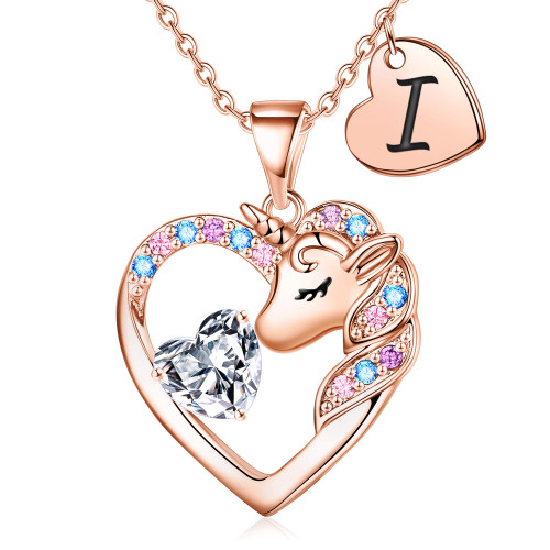 IEFIRCH Unicorn Necklace for Girls, Rose Gold Necklace I Jewelry for Girls | Heart Necklace | Unicorn I Necklaces for Girls | Unicorns Gifts for Girls | Birthday Easter Gifts for Girls