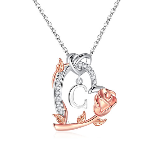 TIANLU Rose Heart Initial Necklaces for Women, Teen Girls Gifts Initial Necklace Heart Letter Pendant Dainty Jewelry Necklaces for Teen Girls Birthday Gifts for Her Women Girls Wife Girlfriend