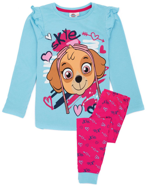 Paw Patrol Girls Skye Pyjama Set | Kids Blue & Pink Loungewear T-Shirt & Pants Complete PJ Bundle | Nightwear Pajama Gift