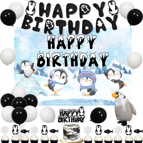 kreat4joy Penguin Birthday Decorations, Black White Balloons with Penguin Happy Birthday Backdrop Banner Cake Cupcake Toppers Penguin Foil Balloon for Winter Birthday Party kreat4joy Penguin Birthday Decorations, Black White Balloons with Penguin Happy Birthday Backdrop Banner Cake Cupcake Toppers Penguin Foil Balloon for Winter Birthday Party